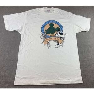 Vintage Tee Jays XL White Disney Mickey 60th Birthday T Shirt 1988 IOWA USA Made